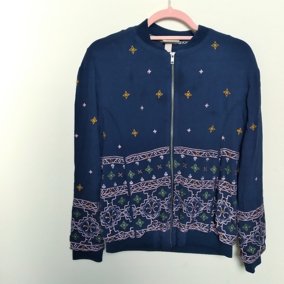 Knox Rose Lightweight Blue and Pink Embroidered Bomber Jacket Size Small - Picture 3 of 12